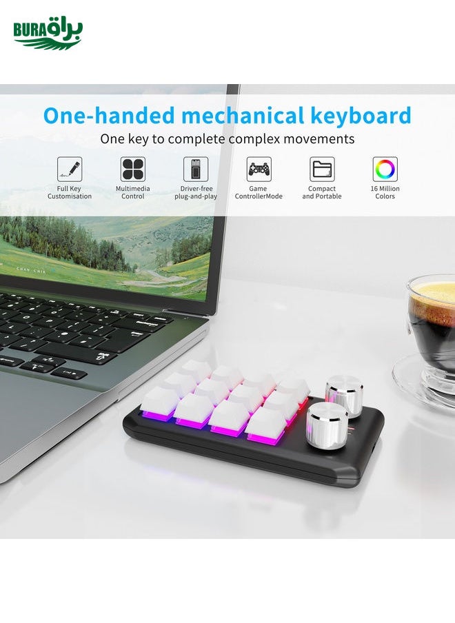 Bluetooth Wireless 12KV2 MOLD Mini Mechanical 12 Keys 2 Knob Custom Programming Keyboard(White)