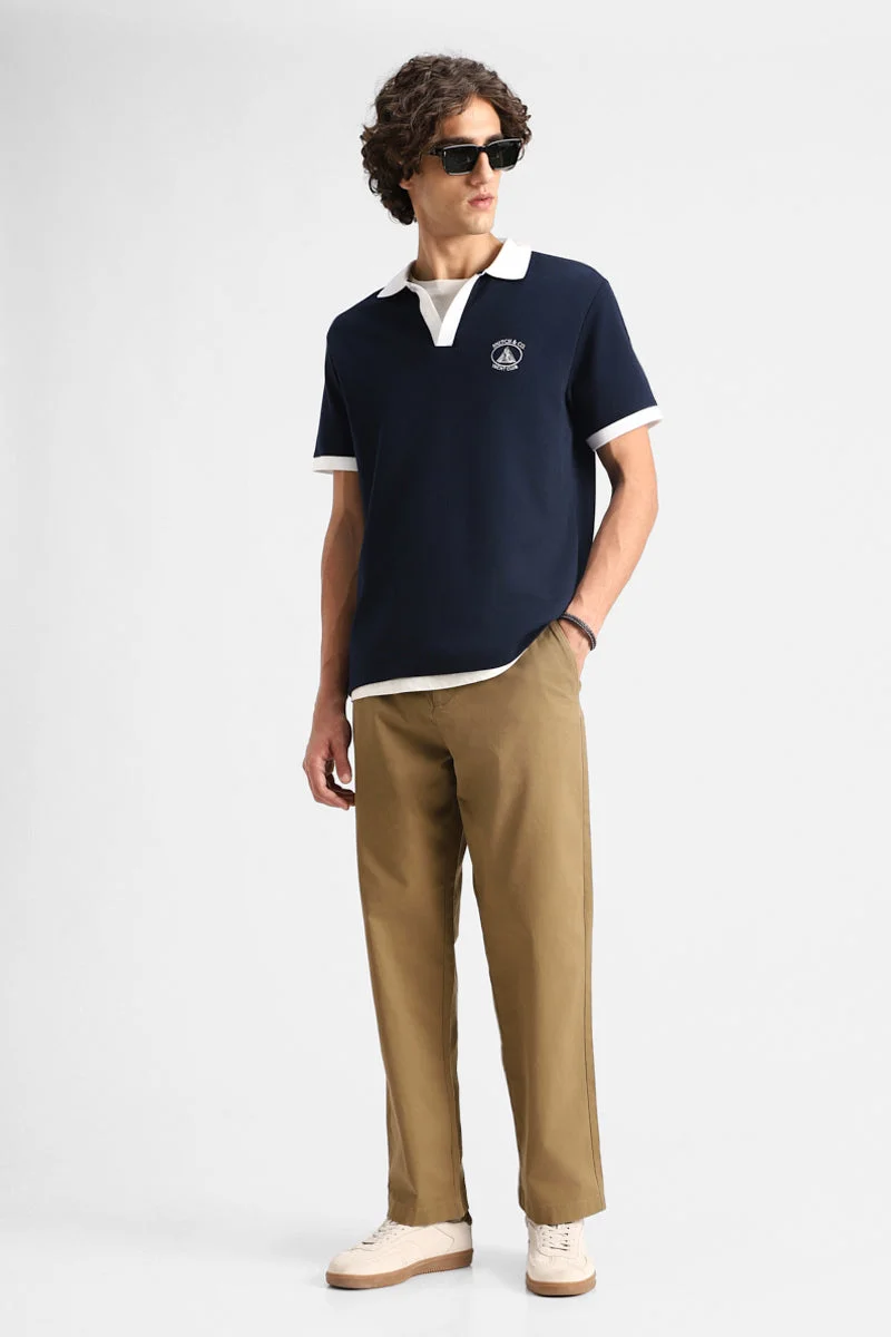 SNITCH Khaki Stretch Relaxed Fit Trousers for Men | Best Price UAE