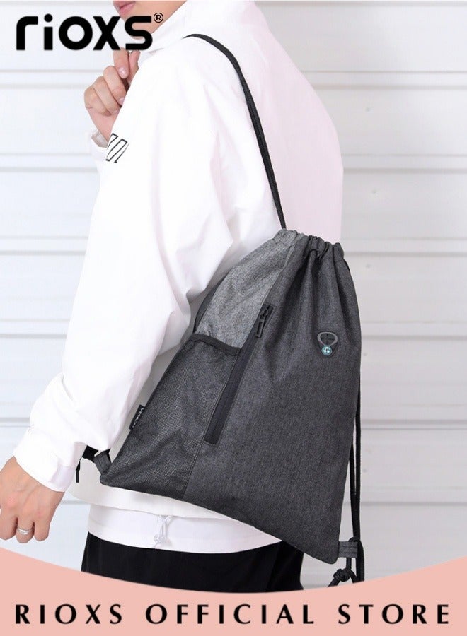 RIOXS Drawstring Backpack Bag for Adult Gymsack Bag with Pocket Gym Sports Bag Outdoor Exercise Running Swimming Backpack with Data Cable Storage Bag - Image 4