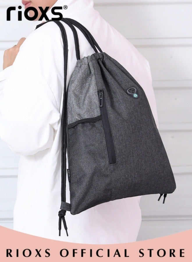 RIOXS Drawstring Backpack Bag for Adult Gymsack Bag with Pocket Gym Sports Bag Outdoor Exercise Running Swimming Backpack with Data Cable Storage Bag - Image 3