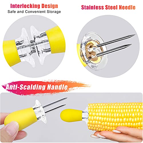 AQRINGO 12 Pcs/6 Pairs Corn Holders, Stainless Steel Corn Cob Holders Corn on The Cob Skewers for BBQ Twin Pin Sweetcorn Holders, Interlocking Design Corn Skewers Forks for Home Cooking BBQ,4 Colors - Image 4