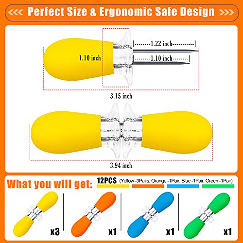AQRINGO 12 Pcs/6 Pairs Corn Holders, Stainless Steel Corn Cob Holders Corn on The Cob Skewers for BBQ Twin Pin Sweetcorn Holders, Interlocking Design Corn Skewers Forks for Home Cooking BBQ,4 Colors - Image 2