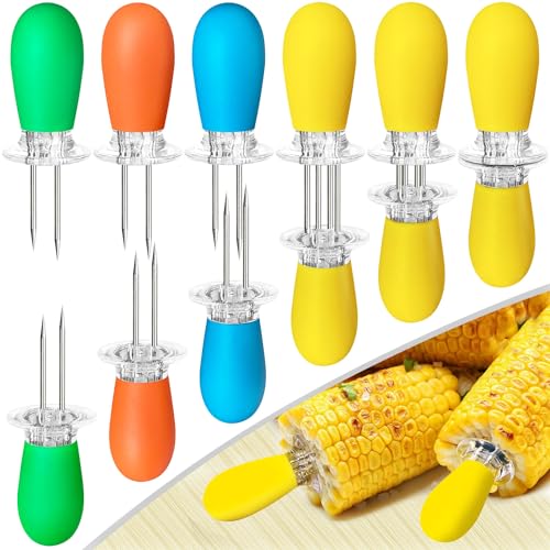 AQRINGO 12 Pcs/6 Pairs Corn Holders, Stainless Steel Corn Cob Holders Corn on The Cob Skewers for BBQ Twin Pin Sweetcorn Holders, Interlocking Design Corn Skewers Forks for Home Cooking BBQ,4 Colors - Image 1