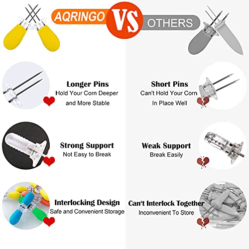 AQRINGO 12 Pcs/6 Pairs Corn Holders, Stainless Steel Corn Cob Holders Corn on The Cob Skewers for BBQ Twin Pin Sweetcorn Holders, Interlocking Design Corn Skewers Forks for Home Cooking BBQ,4 Colors - Image 3
