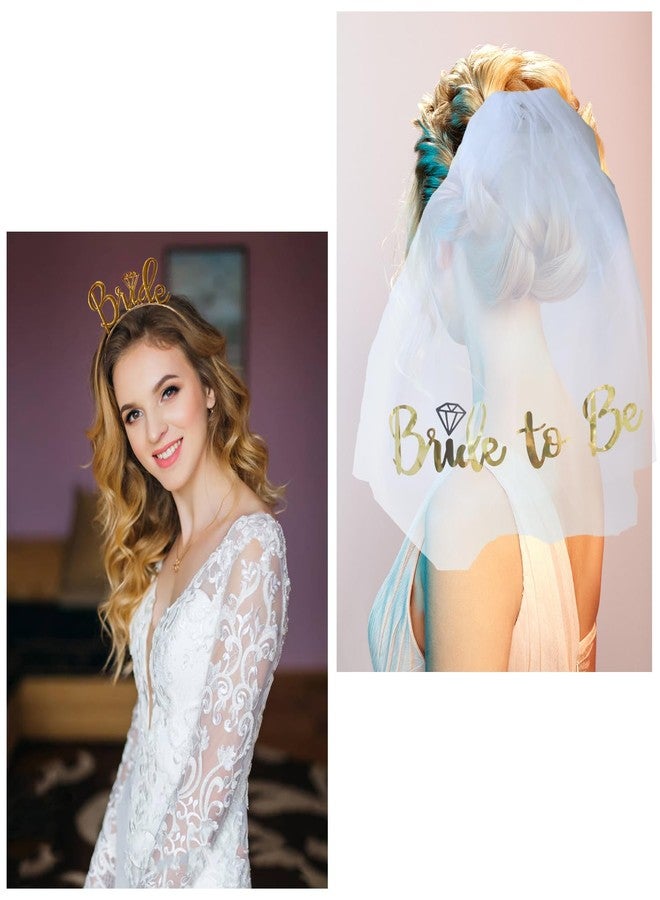 Chewarelly 3 Pack Bride to Be Decorations Set, Bride to Be Sash, White Bride Veil, Bride Headband Tiara for Bachelorette Party Bridal Shower Decoration(White with Gold) - Image 5