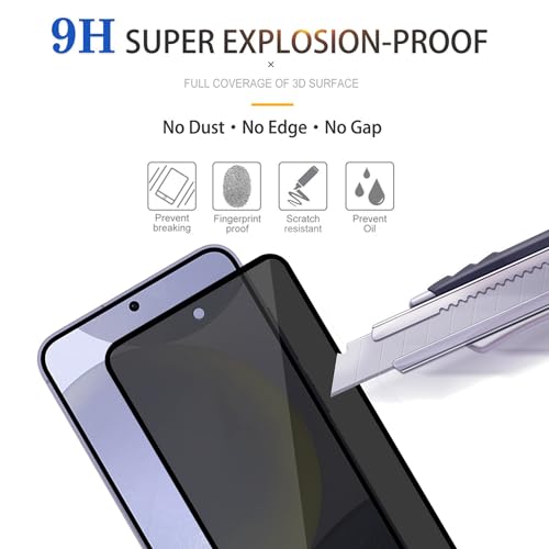 Lokyoo 2 Pack Privacy Screen Protector for Samsung Galaxy S24 [Anti-Spy Tempered Glass] [Fingerprint Unlock Support], Anti-Scratch, Bubble-Free, Easy Install 9H Protective Glass for Galaxy S24 - Image 5