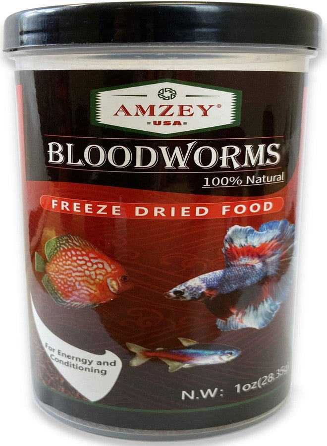 Amzey Blood Worms 1 oz -100% Natural Freeze Dried Blood Worms - Aquarium Fish Food - High Protein Food for Betta Fish, Food for Goldfish, Food for Cichlid, Food for Guppy, Food for Discus, Food for Turtle - Image 1