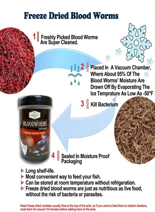 Amzey Blood Worms 1 oz -100% Natural Freeze Dried Blood Worms - Aquarium Fish Food - High Protein Food for Betta Fish, Food for Goldfish, Food for Cichlid, Food for Guppy, Food for Discus, Food for Turtle - Image 3