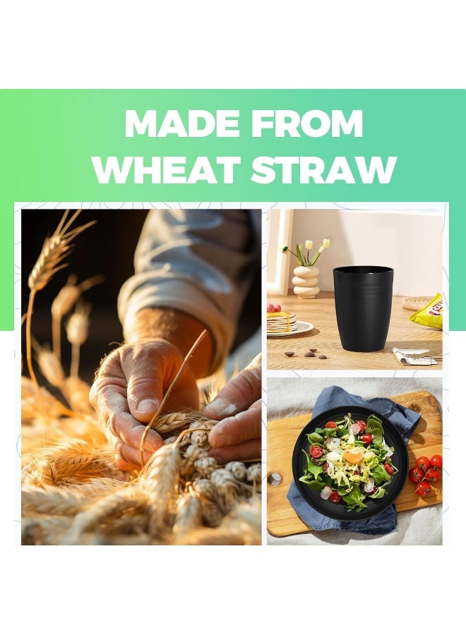 Klickpick Home 18 Pieces wheatstraw Dinnerware Set with 6 Each of Dinner Plates Cereal Salad Bowls Cups Unbreakable Modern Dinner Set for Microwave Dishwasher Safe Reusable Black - Image 3