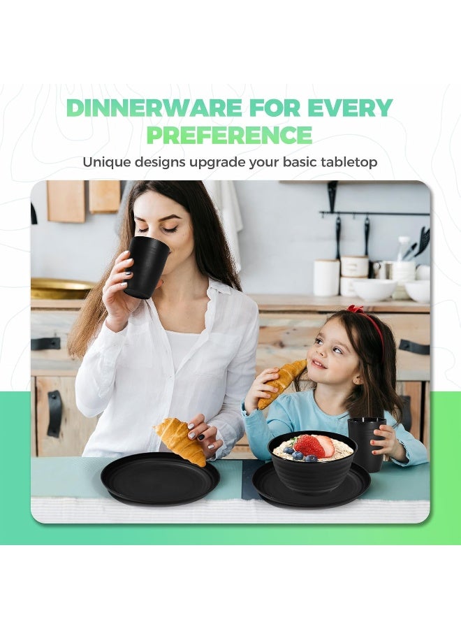 Klickpick Home 18 Pieces wheatstraw Dinnerware Set with 6 Each of Dinner Plates Cereal Salad Bowls Cups Unbreakable Modern Dinner Set for Microwave Dishwasher Safe Reusable Black - Image 4