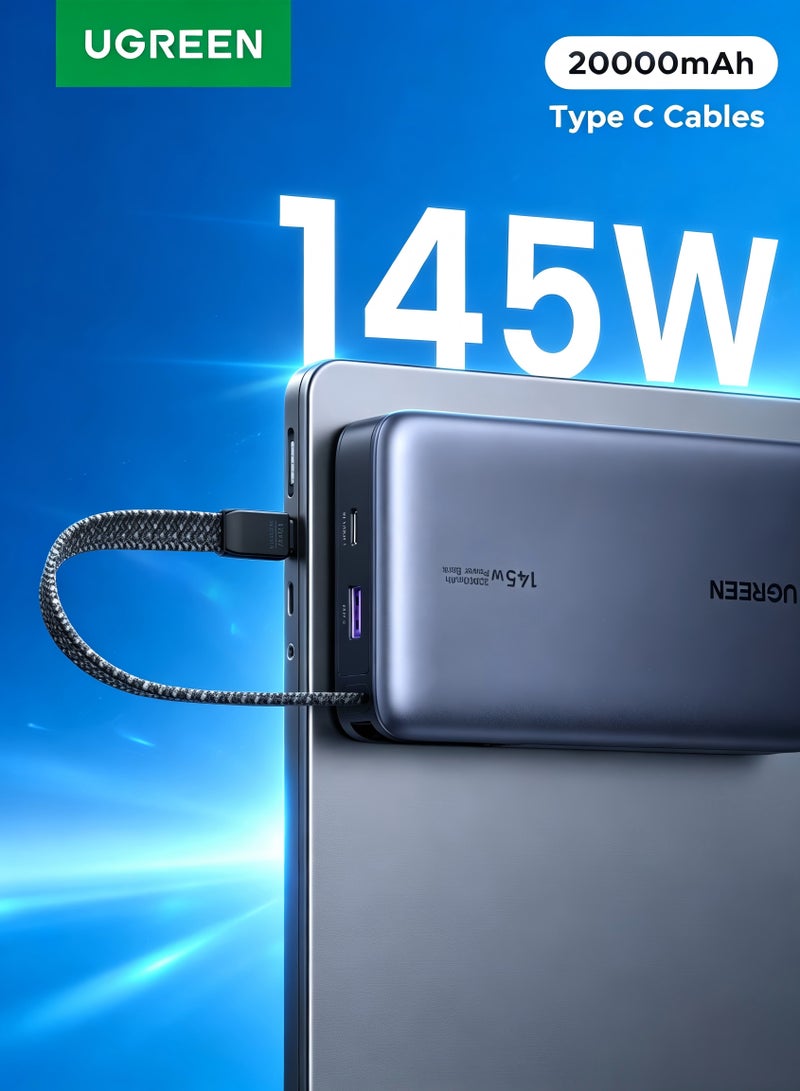 Ugreen Nexode 20000mAh 145W Power Bank Laptop Charger with Built-in Cable | High-capacity, 3-device fast charging, dual USB-C ports, flight-safe, digital display, fast-charge Laptops/Phones/Tablets 20000mah 145W with cable - Image 1