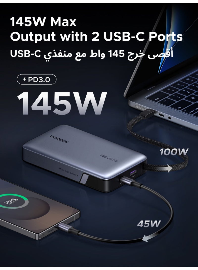 Ugreen Nexode 20000mAh 145W Power Bank Laptop Charger with Built-in Cable | High-capacity, 3-device fast charging, dual USB-C ports, flight-safe, digital display, fast-charge Laptops/Phones/Tablets 20000mah 145W with cable - Image 4