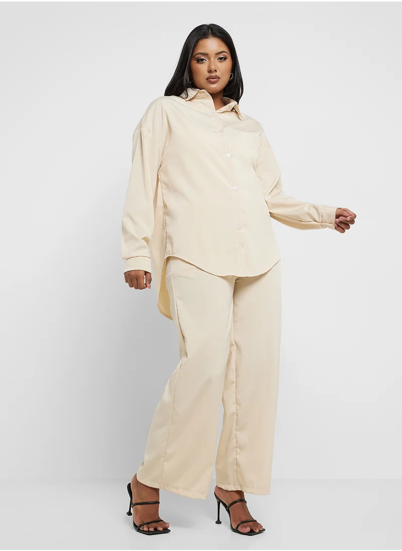 Ginger Plus Relaxed Fit Button Down Shirt & Pant Coord Set