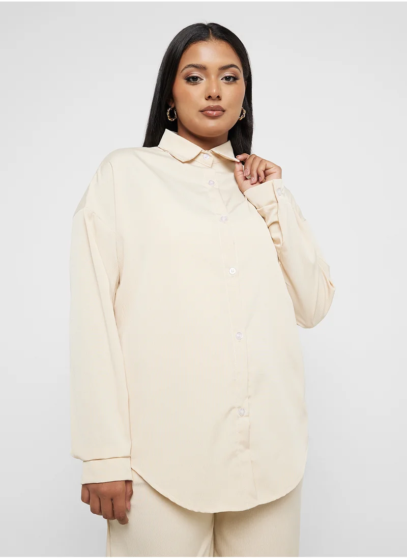 Ginger Plus Relaxed Fit Button Down Shirt & Pant Coord Set