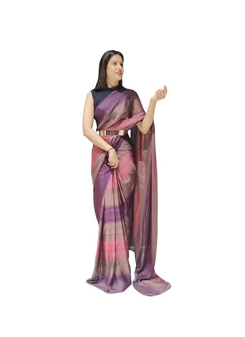Women's Chiffon Georgette Ready To Wear Draped Saree With Unstitched Blouse Piece (Free Size)
