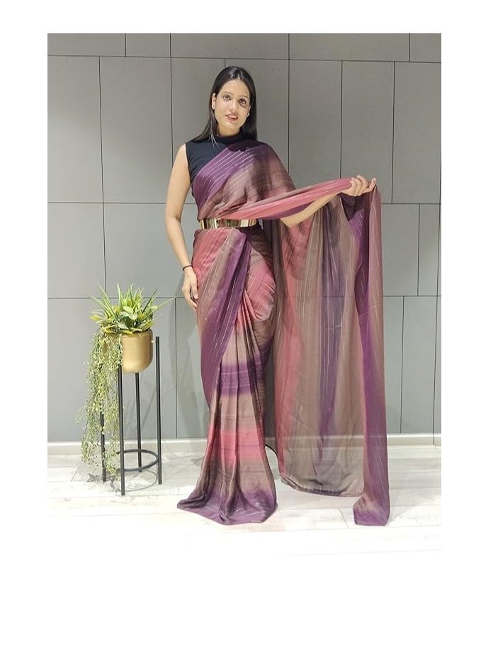 Women's Chiffon Georgette Ready To Wear Draped Saree With Unstitched Blouse Piece (Free Size)