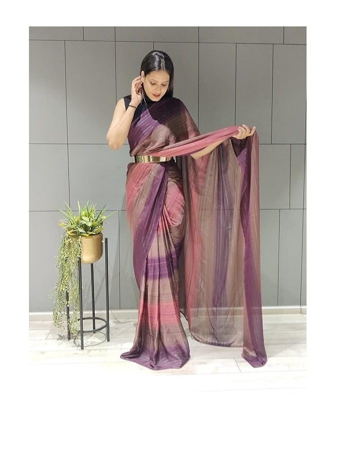Women's Chiffon Georgette Ready To Wear Draped Saree With Unstitched Blouse Piece (Free Size)