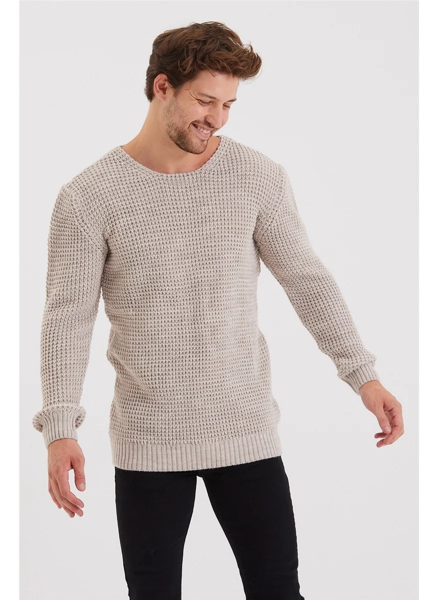 Cool Tarz Cool Style Men's Beige Thick Honeycomb Knit Sweater-STYLECM7804R300S