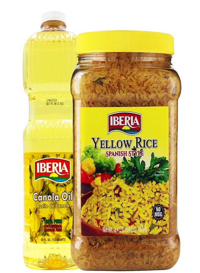 Iberia Canola Oil, 48 Ounce + Iberia Spanish Style/3.4 lbs, Yellow Rice, 54 Oz