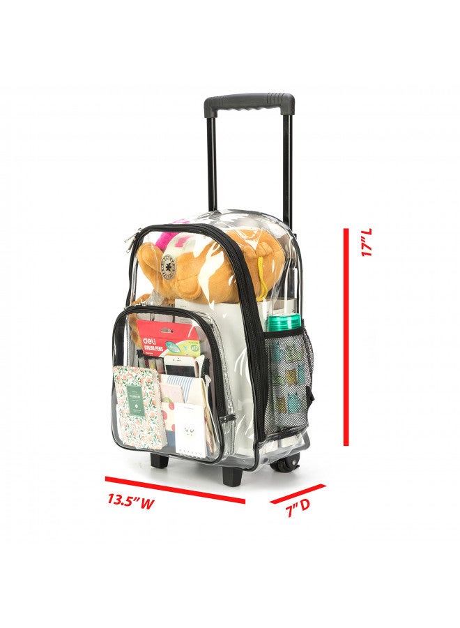 K-Cliffs Rolling Clear Backpack Heavy Duty Bookbag Quality See Through Workbag Travel Daypack Transparent School Book Bags w/Wheels Black - Image 4