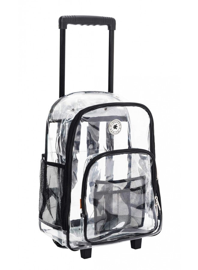 K-Cliffs Rolling Clear Backpack Heavy Duty Bookbag Quality See Through Workbag Travel Daypack Transparent School Book Bags w/Wheels Black - Image 1