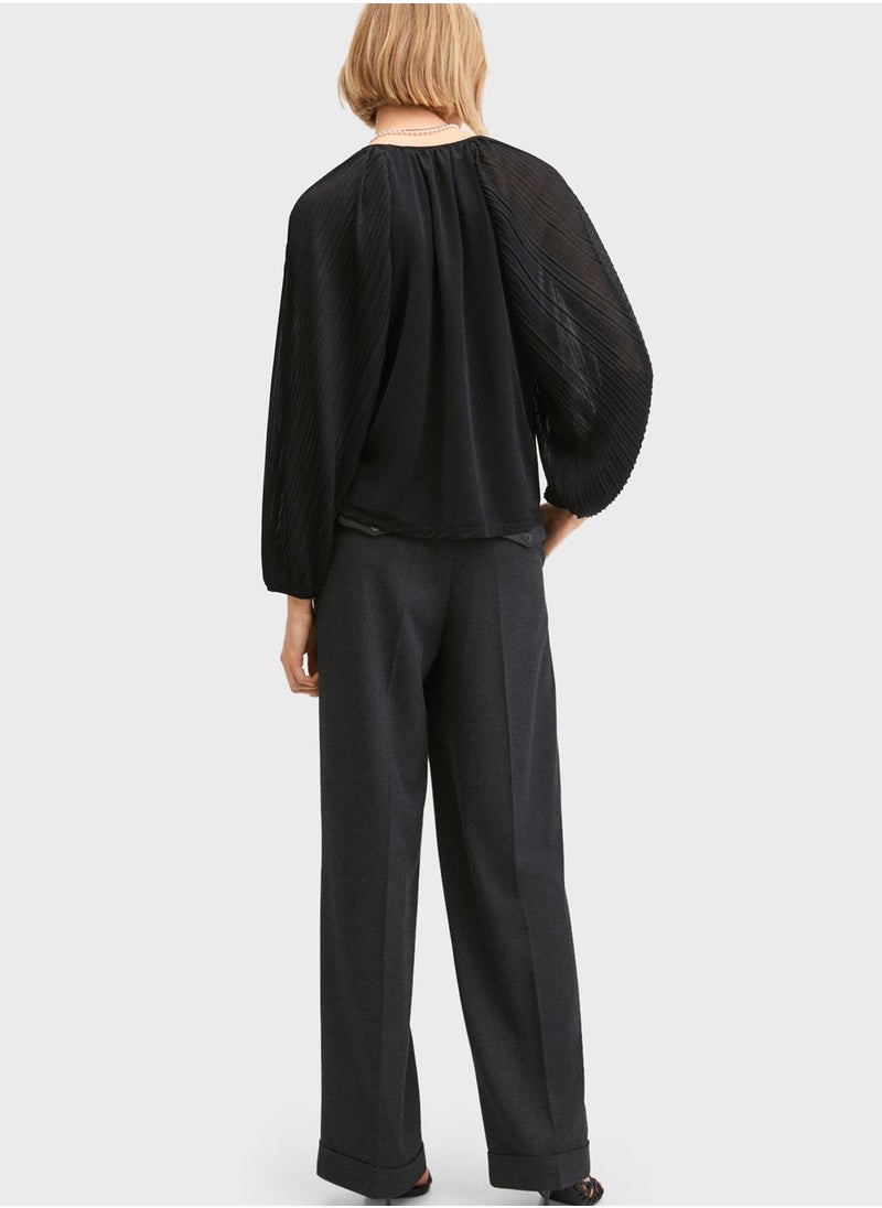MANGO - Balloon Sleeve Pleat Detail Top - Image 1