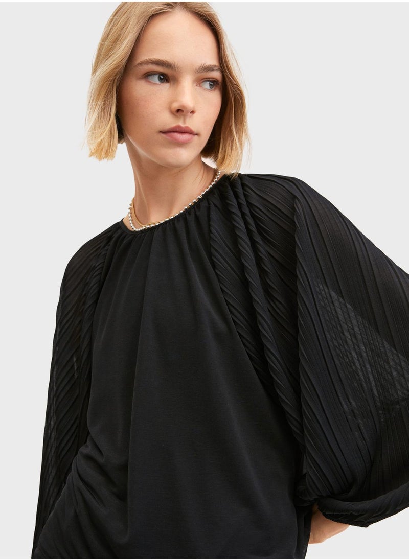 MANGO - Balloon Sleeve Pleat Detail Top - Image 1