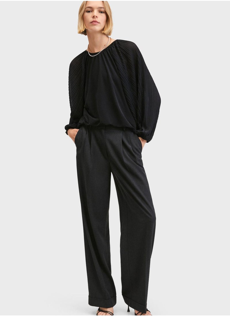 MANGO - Balloon Sleeve Pleat Detail Top - Image 1