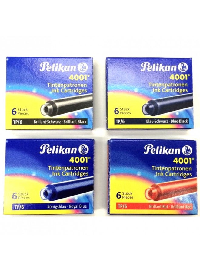 Pelikan 4001 TP/6 Ink Cartridges for Fountain Pens, Brilliant Red, 0.8ml, 6 Pack (301192)