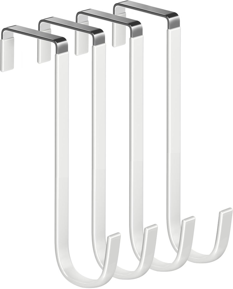 Mars-Rock Over The Door Metal Hooks with Plastic Coating 7.5" Fit 0.5" to 1 3/4" Door 4 Pcs Heavy Duty Single Towel Robe Rack Wreath Bathroom Shower Hanger Shoe Organizer Ironing Board Long White - Image 1
