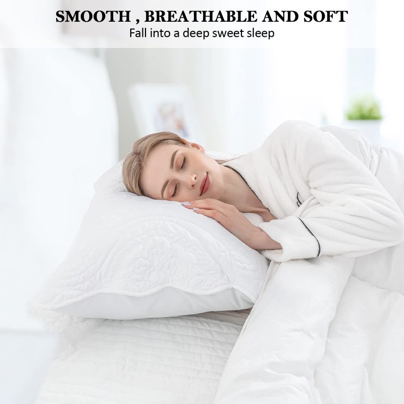 BOSOWOS BOSOWOS Quilted Pillow Shams Set of 2  Decorative Microfiber King Bed Pillow Shams  Soft Breathable Pillow Covers with Envelope Closure (White  2Pcs:20 x 36inch)  - Image 2