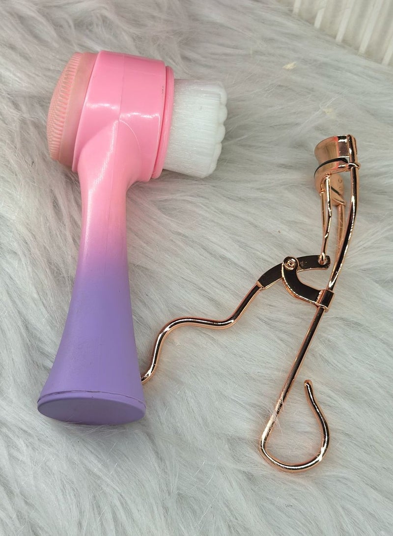 maya accessories body care set gold lash curler + double face brush for cleaning face random color (S9) - Image 2