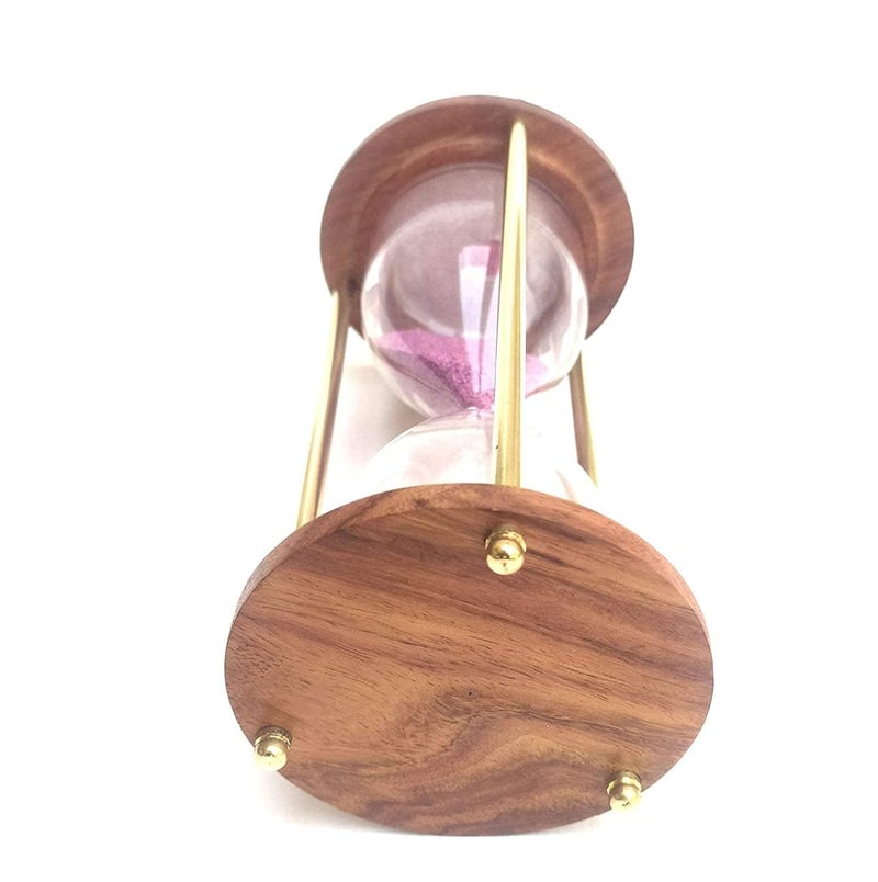 Best Wooden and Brass 5 Minutes Sand Timer Hour Glass Clock Home Decor Ideal for Exercise Tea Making Study Table Decor Antique Nautical Decor Theme Height 6 Inches  - Image 2