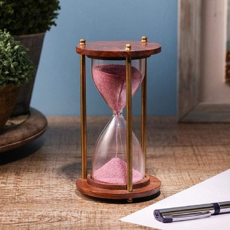 Best Wooden and Brass 5 Minutes Sand Timer Hour Glass Clock Home Decor Ideal for Exercise Tea Making Study Table Decor Antique Nautical Decor Theme Height 6 Inches  - Image 4