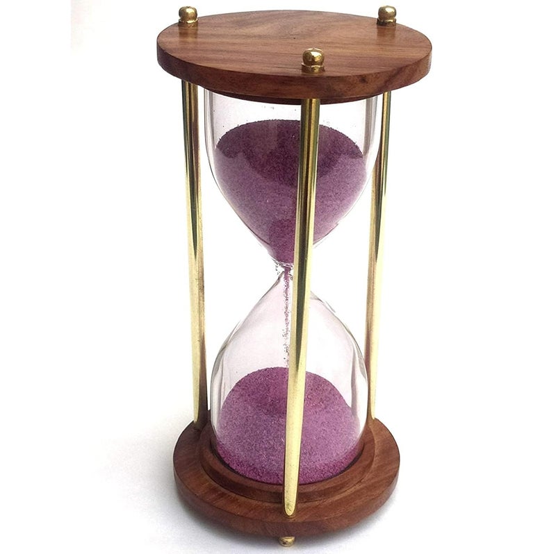 Best Wooden and Brass 5 Minutes Sand Timer Hour Glass Clock Home Decor Ideal for Exercise Tea Making Study Table Decor Antique Nautical Decor Theme Height 6 Inches  - Image 1