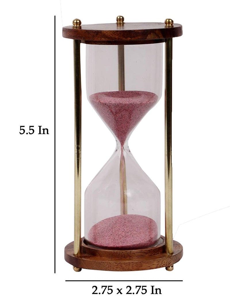 Best Wooden and Brass 5 Minutes Sand Timer Hour Glass Clock Home Decor Ideal for Exercise Tea Making Study Table Decor Antique Nautical Decor Theme Height 6 Inches  - Image 3