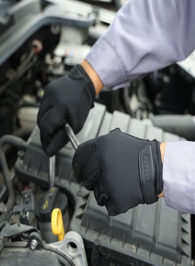 OZERO Mens Work Gloves: Touchscreen Heavy Duty Grip Breathable Gloves - for Warehouse Mechanic Outdoor Construction Gardening Trucker Yard Wood Work Black Medium - Image 5