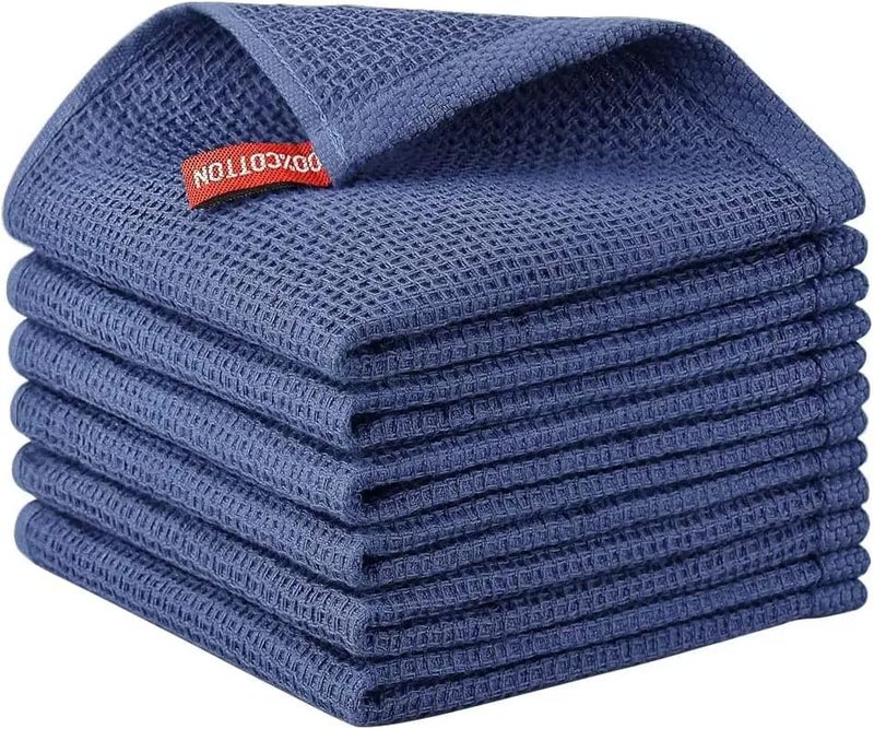 MAKINGTEC 100% Cotton Kitchen Dish Cloths, 6-Pack Ultra Soft Absorbent Quick Drying Dish Towels, Quick Drying Tea Towels Set, 12x12 Inches, Navy Blue - Image 1