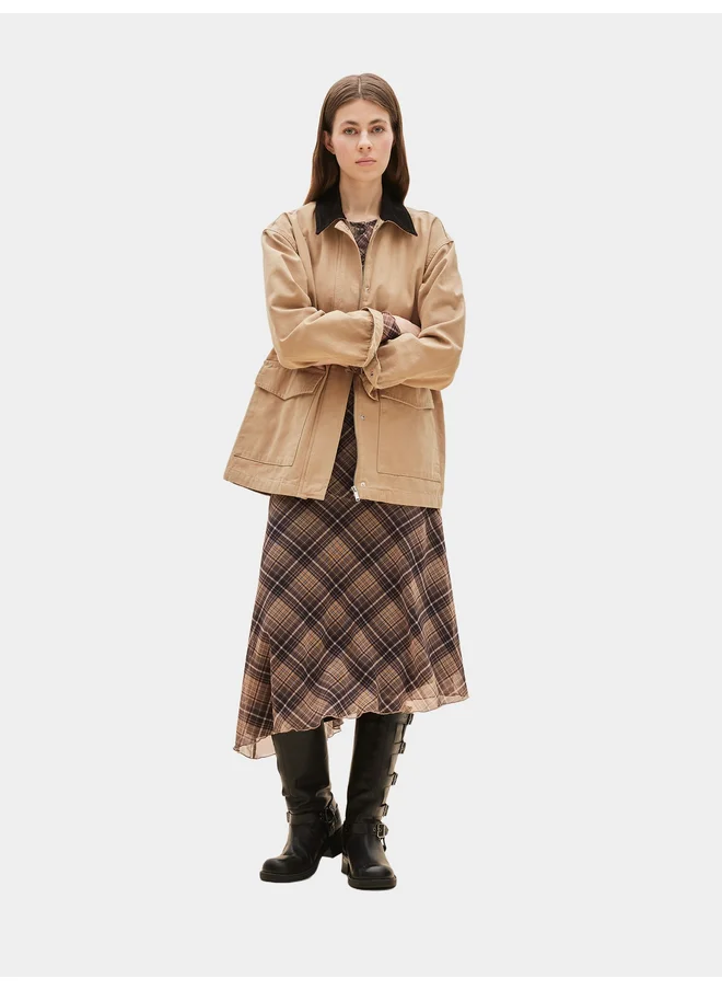 DeFacto DeFacto Brown Asymmetrical Checked Normal Waist Midi Skirt