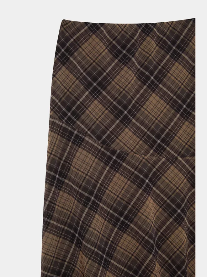 DeFacto DeFacto Brown Asymmetrical Checked Normal Waist Midi Skirt