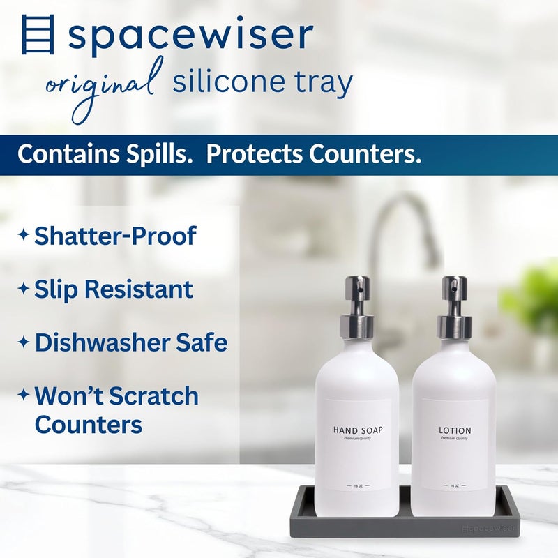 Spacewiser Countertop and Vanity Tray – Small 7.7" Silicone Soap Dispenser Tray, Shatterproof Flexible Bathroom Tray, Kitchen Sink Tray for Soap Bottles, Key Trinket Ring Tray, Original Silicone Tray - Image 2