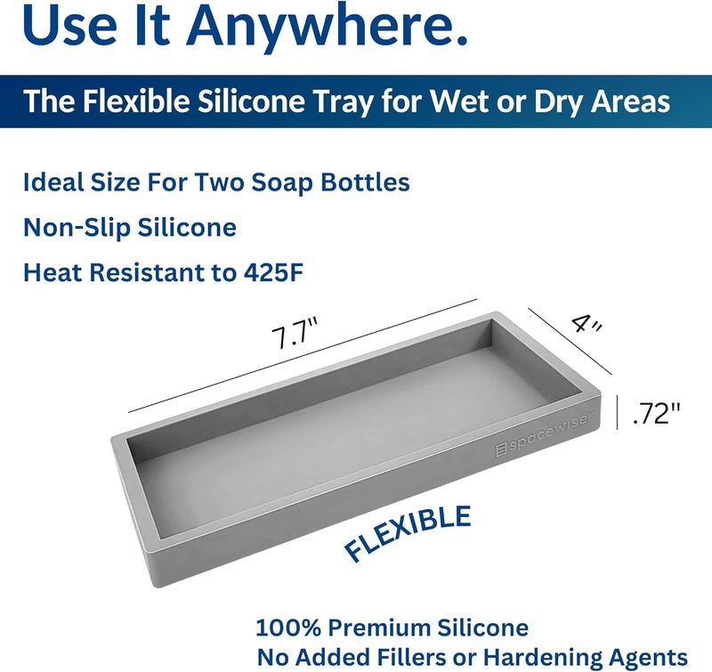 Spacewiser Countertop and Vanity Tray – Small 7.7" Silicone Soap Dispenser Tray, Shatterproof Flexible Bathroom Tray, Kitchen Sink Tray for Soap Bottles, Key Trinket Ring Tray, Original Silicone Tray - Image 3