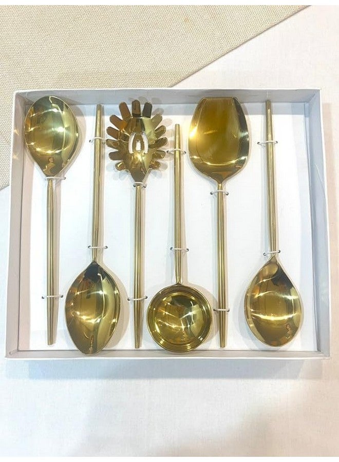 MFU-MADE FOR YOU MFU-صنع من أجلك مجموعة ملاعق تقديم بتصميم عقدة ذهبية 6 قطع، ملاعق تقديم من الفولاذ المقاوم للصدأ، تشطيب ناعم وتصميم أنيق، ملعقة تقديم سهلة الاستخدام للاستخدام اليومي أو العشاء الخاص (اللون-ذهبي) - Image 4