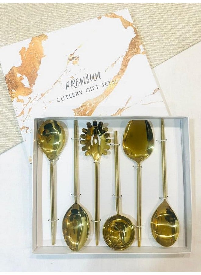 MFU-MADE FOR YOU MFU-صنع من أجلك مجموعة ملاعق تقديم بتصميم عقدة ذهبية 6 قطع، ملاعق تقديم من الفولاذ المقاوم للصدأ، تشطيب ناعم وتصميم أنيق، ملعقة تقديم سهلة الاستخدام للاستخدام اليومي أو العشاء الخاص (اللون-ذهبي) - Image 1