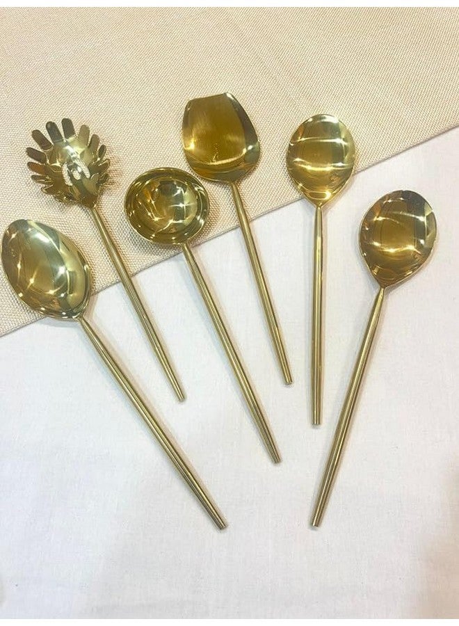MFU-MADE FOR YOU MFU-صنع من أجلك مجموعة ملاعق تقديم بتصميم عقدة ذهبية 6 قطع، ملاعق تقديم من الفولاذ المقاوم للصدأ، تشطيب ناعم وتصميم أنيق، ملعقة تقديم سهلة الاستخدام للاستخدام اليومي أو العشاء الخاص (اللون-ذهبي) - Image 3