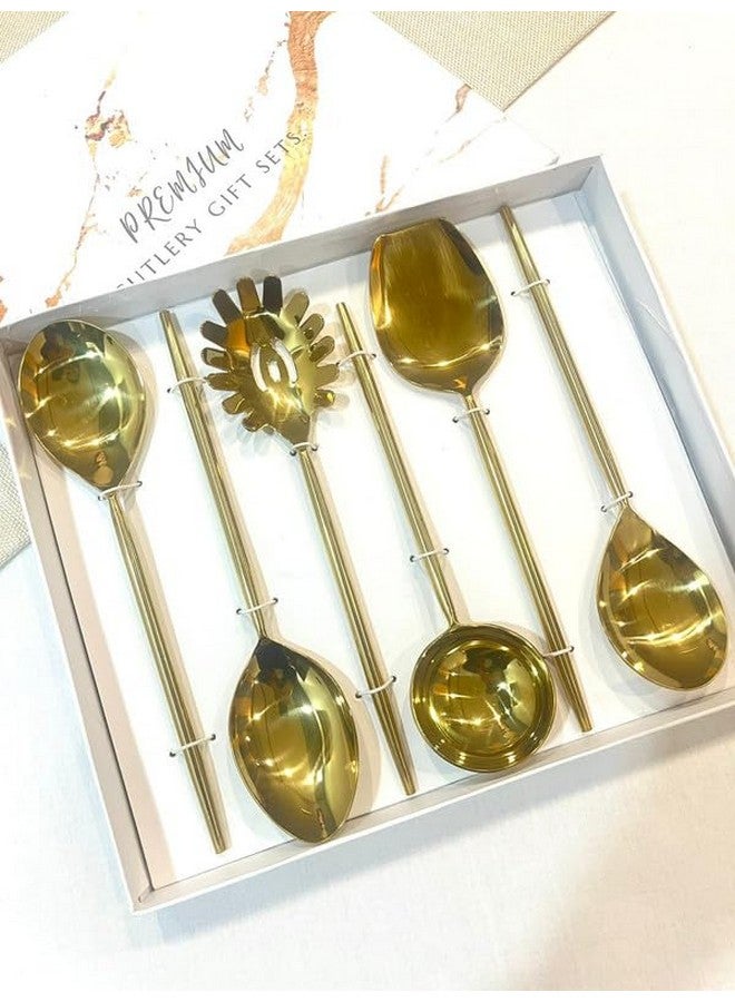 MFU-MADE FOR YOU MFU-صنع من أجلك مجموعة ملاعق تقديم بتصميم عقدة ذهبية 6 قطع، ملاعق تقديم من الفولاذ المقاوم للصدأ، تشطيب ناعم وتصميم أنيق، ملعقة تقديم سهلة الاستخدام للاستخدام اليومي أو العشاء الخاص (اللون-ذهبي) - Image 2