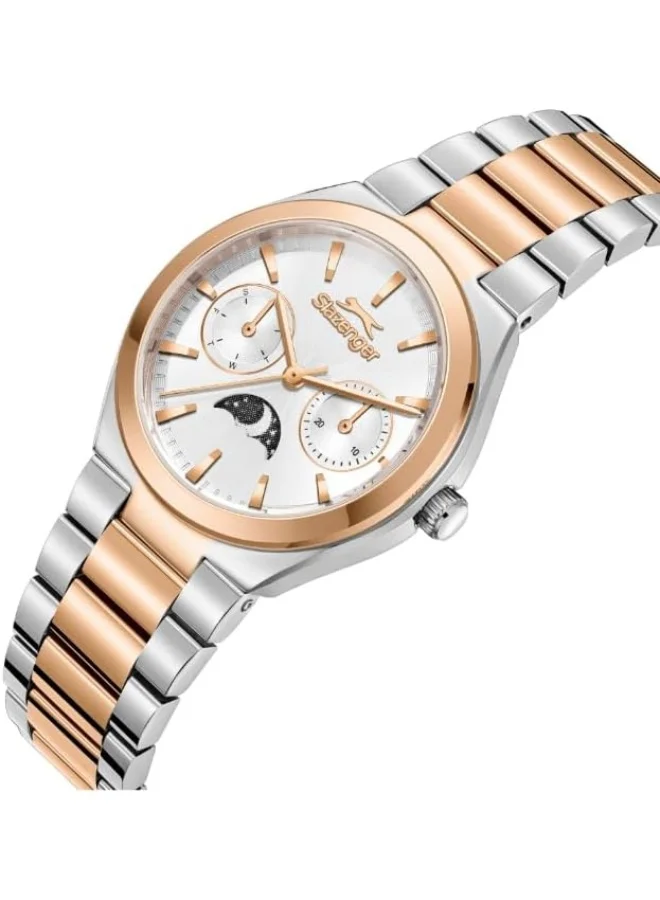 سلازنجر Slazenger Women's Watch, Multi Function Display and Metal Strap - SL.9.2468.4.04, Silver/Rose Gold