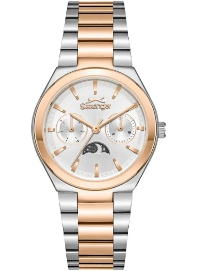 سلازنجر Slazenger Women's Watch, Multi Function Display and Metal Strap - SL.9.2468.4.04, Silver/Rose Gold
