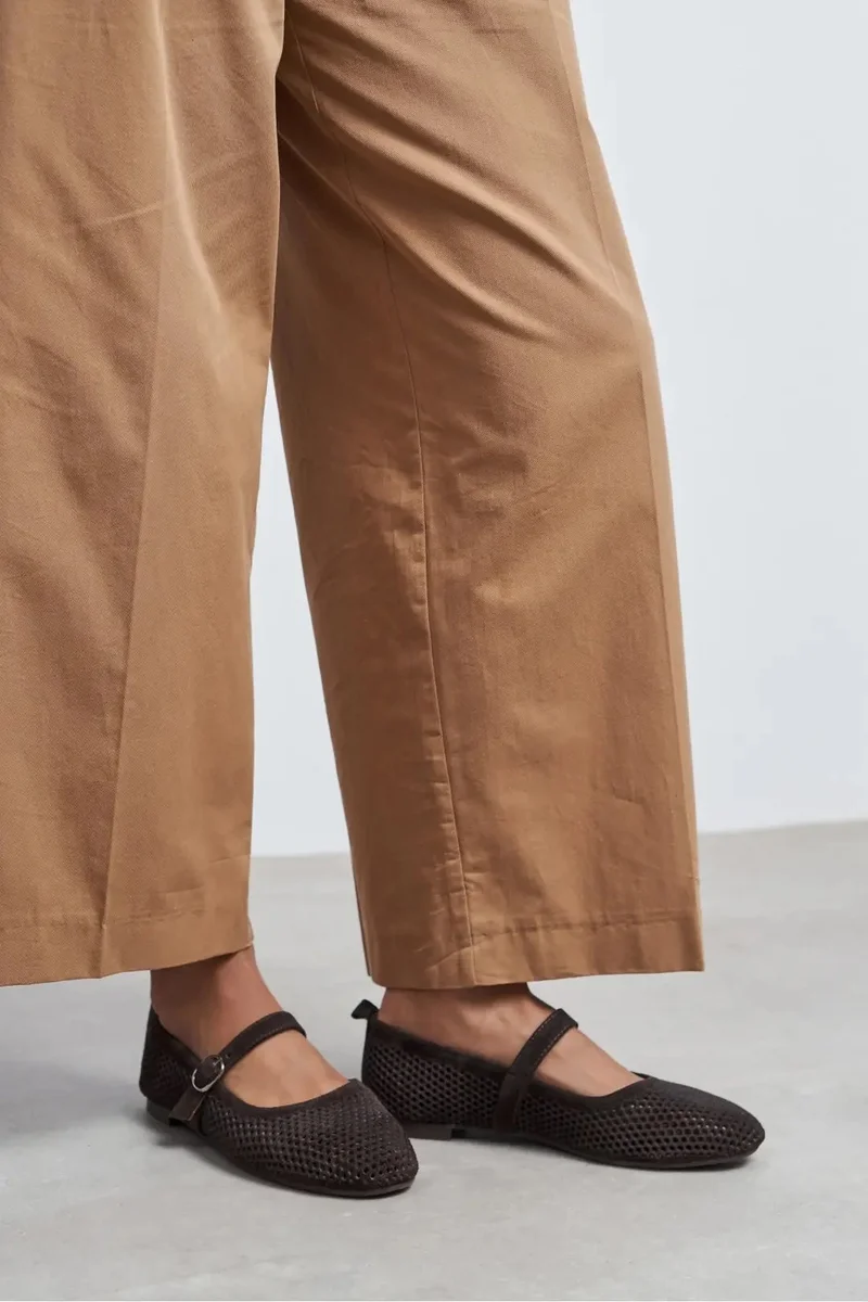 Nisantasi Shoes Titi Suede Studded Genuine Leather Buckle Detail Ballet Flat — Bitter Brown