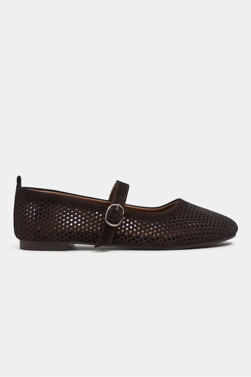 Nisantasi Shoes  Titi Suede Studded Genuine Leather Buckle Detail Ballet Flat — Bitter Brown for Women | Best Price UAE